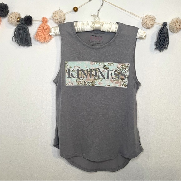 Kindness Spellout Floral Gray Tank top Size Small - Picture 2 of 5
